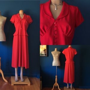 Red Peplum Waist Dress